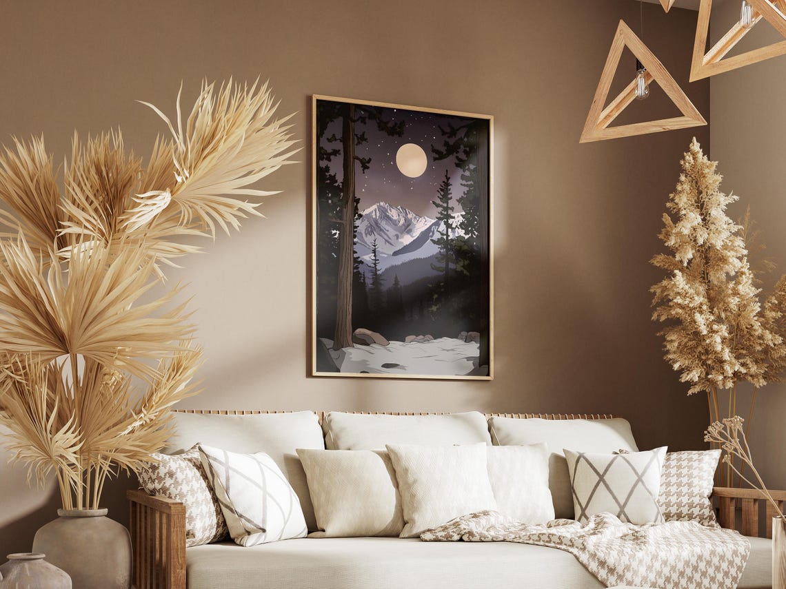 Sequoia National Park Snowy Mountain Framed By Pines Night Poster - Image 3