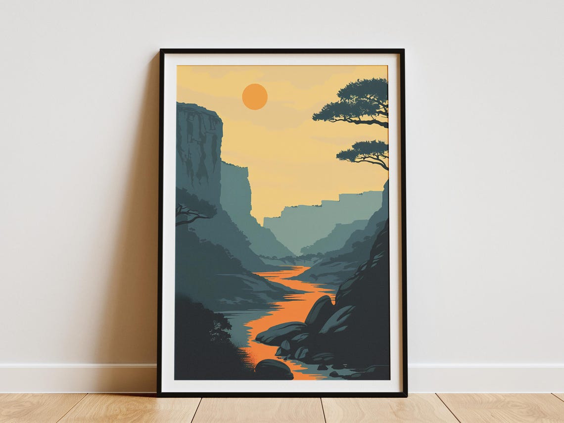 South Africa Canyon River Orange Sunset Minimalist Landscape Poster