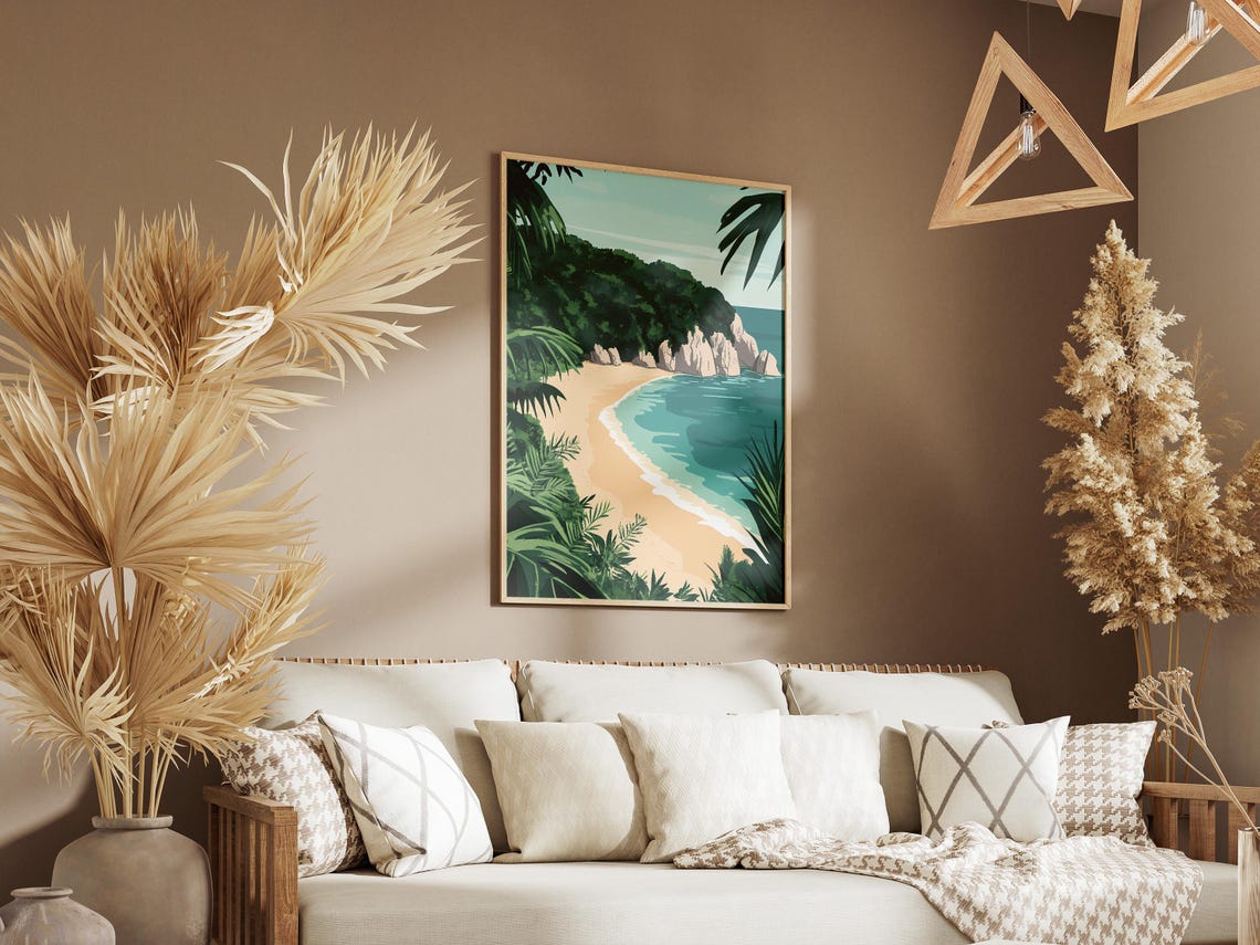 Secluded Tropical Beach Curved Bay Framed By Palm Trees Poster - Image 3