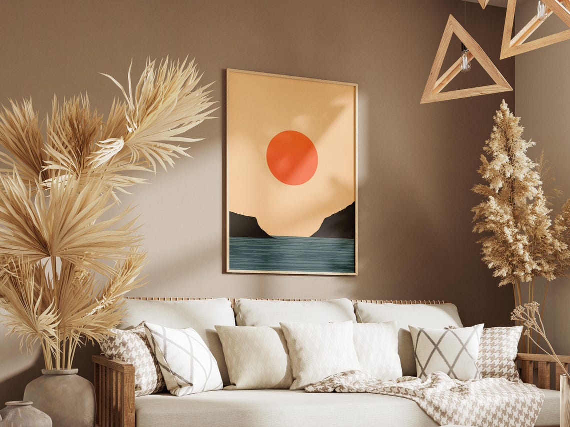 Orange Sun Between Sea Cliffs Minimalist Coastal Sunset Poster - Image 3