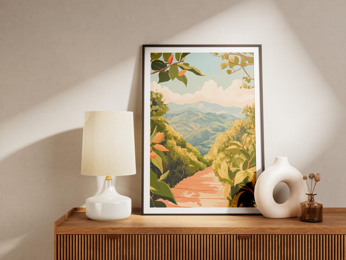 Winding Tea Plantation Path Through Green Rolling Hills Poster - Image 5