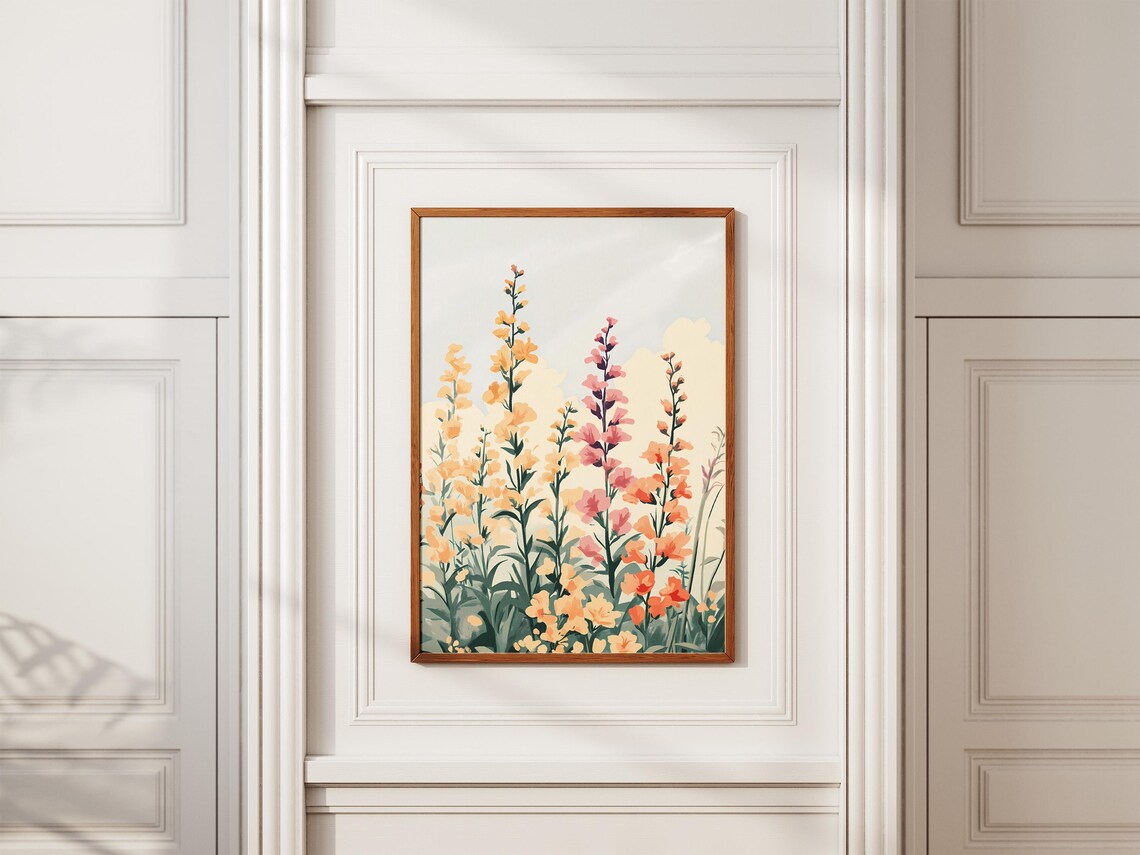 Peach Pink Snapdragon Wildflowers Against a Pale Sky Art Poster - Image 2