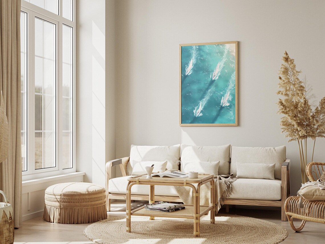 Aerial View of Four Sailboats Racing on Turquoise Water Poster - Image 4