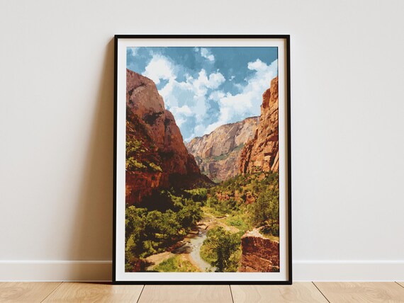 Zion National Park Utah Red Rock Canyon River Landscape Poster