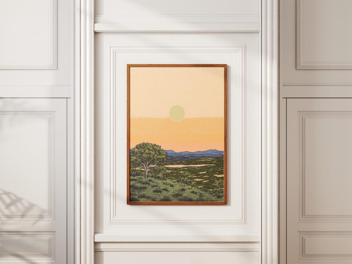 Texas Hill Country Sunset Rolling Hills Vintage Landscape Decor Poster - Image 2