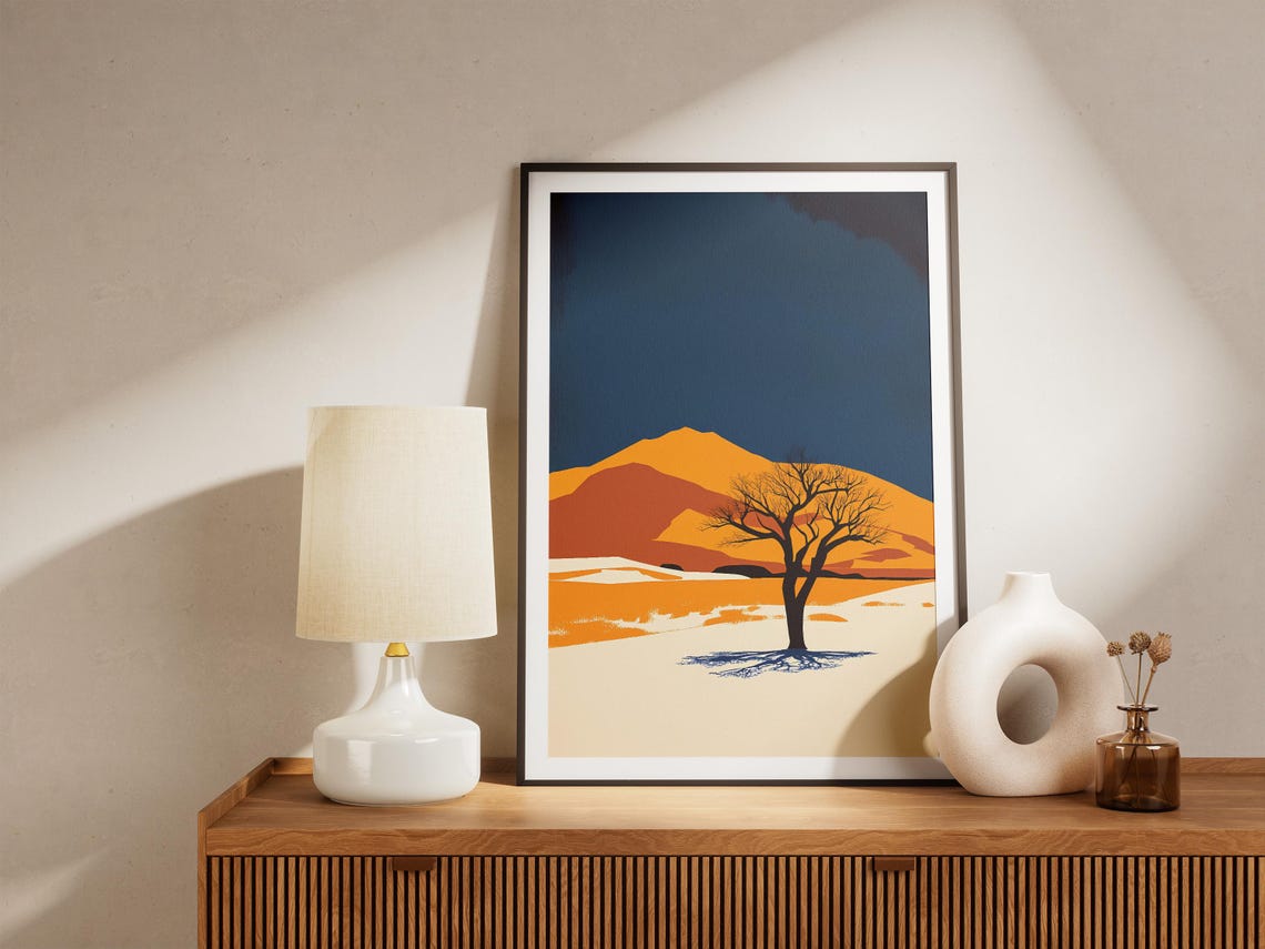 Namibian Desert Lone Tree with Orange Dunes and Blue Sky Poster - Image 5
