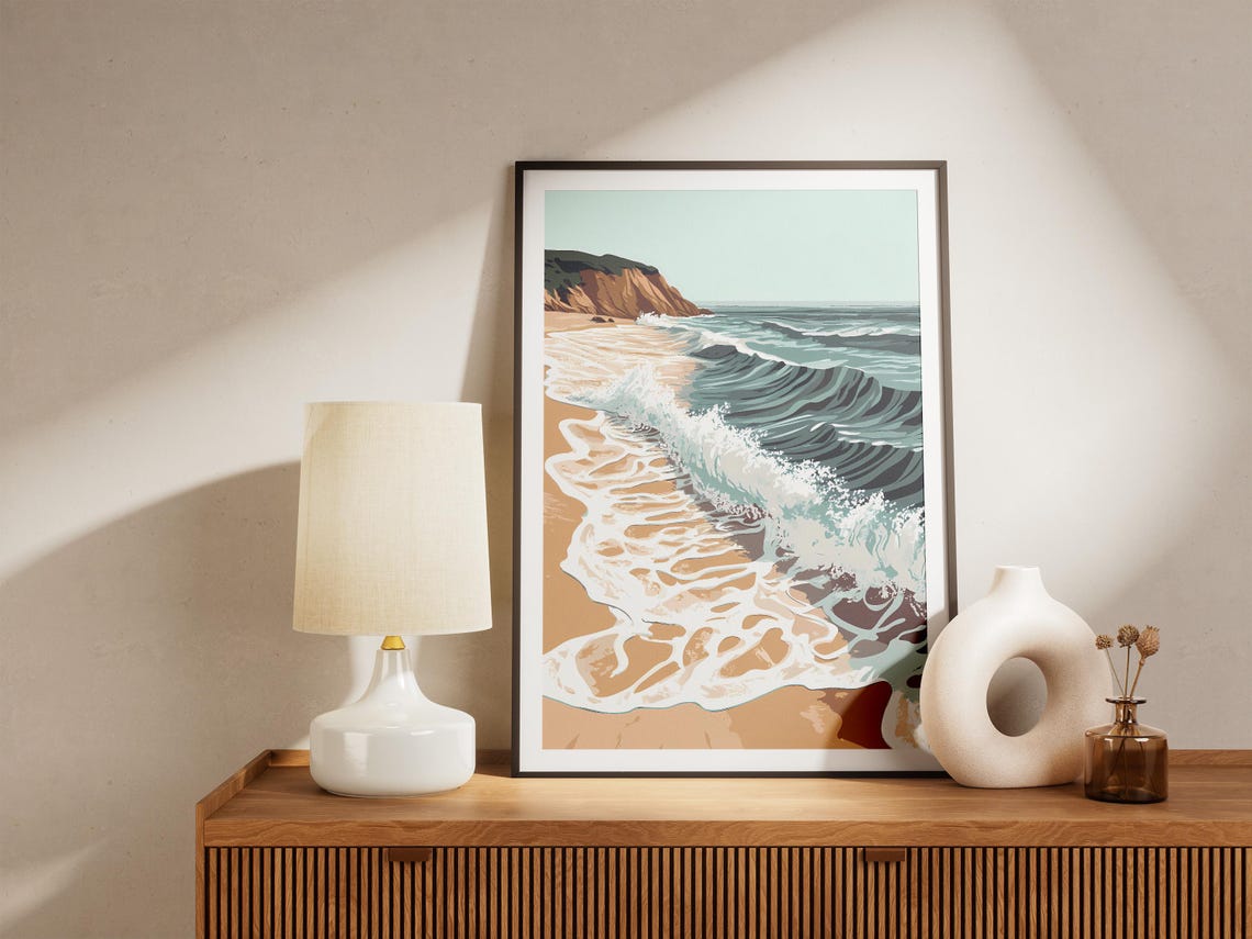 Foamy Ocean Surf Washing Over a Golden Sandy Beach Shoreline Poster - Image 5