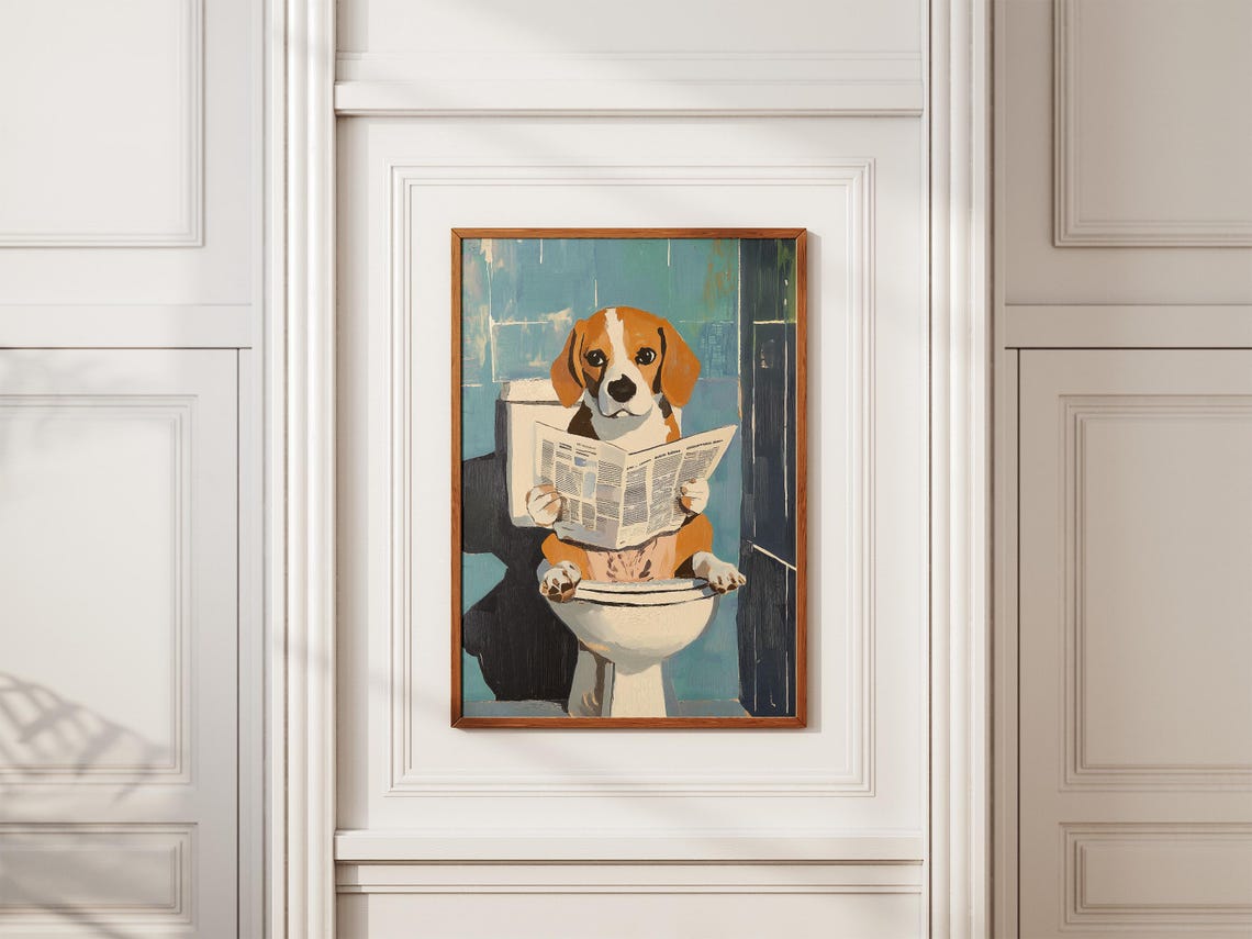 Beagle Reading the Morning Newspaper While on the Toilet Poster - Image 2