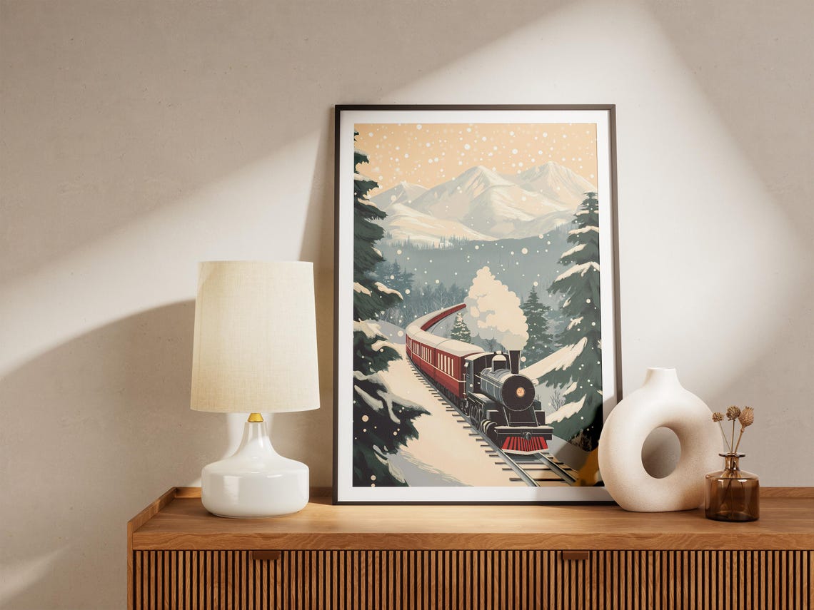 Vintage Winter Steam Train Snowy Mountain Railroad Art Poster - Image 5