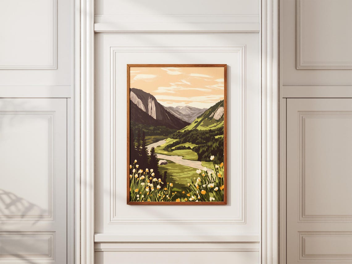 Alpine Valley with Winding River and Wildflower Meadow Poster - Image 2