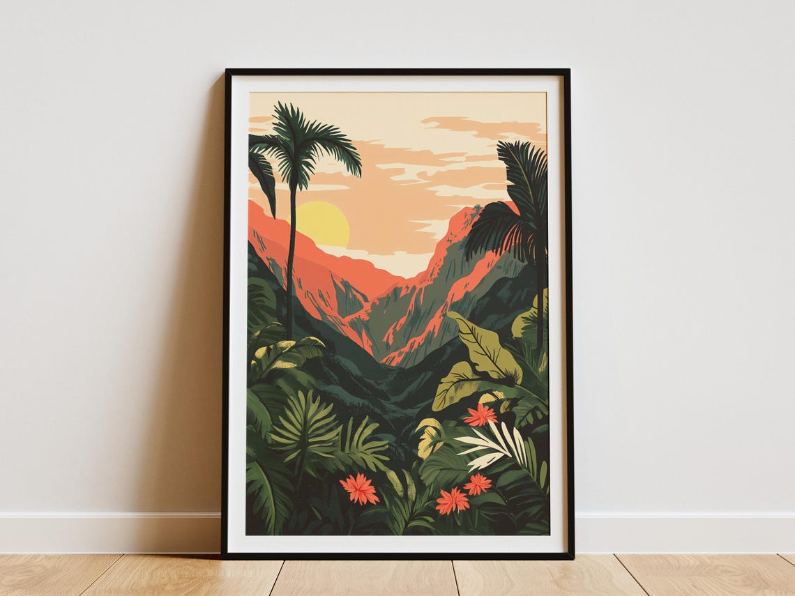 Peru Tropical Sunset Jungle Gorge Palm Trees Landscape Poster