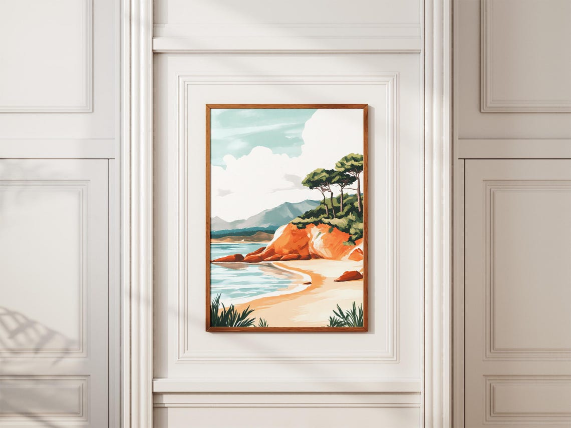 Red Rock Beach Cove With Pine Trees Coastal Landscape Poster - Image 2
