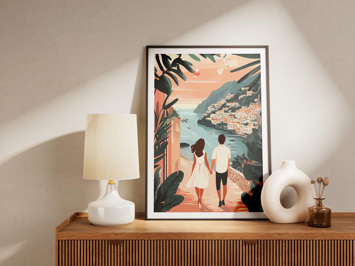 Romantic Couple Hand In Hand Amalfi Coast Italy Travel Poster - Image 5