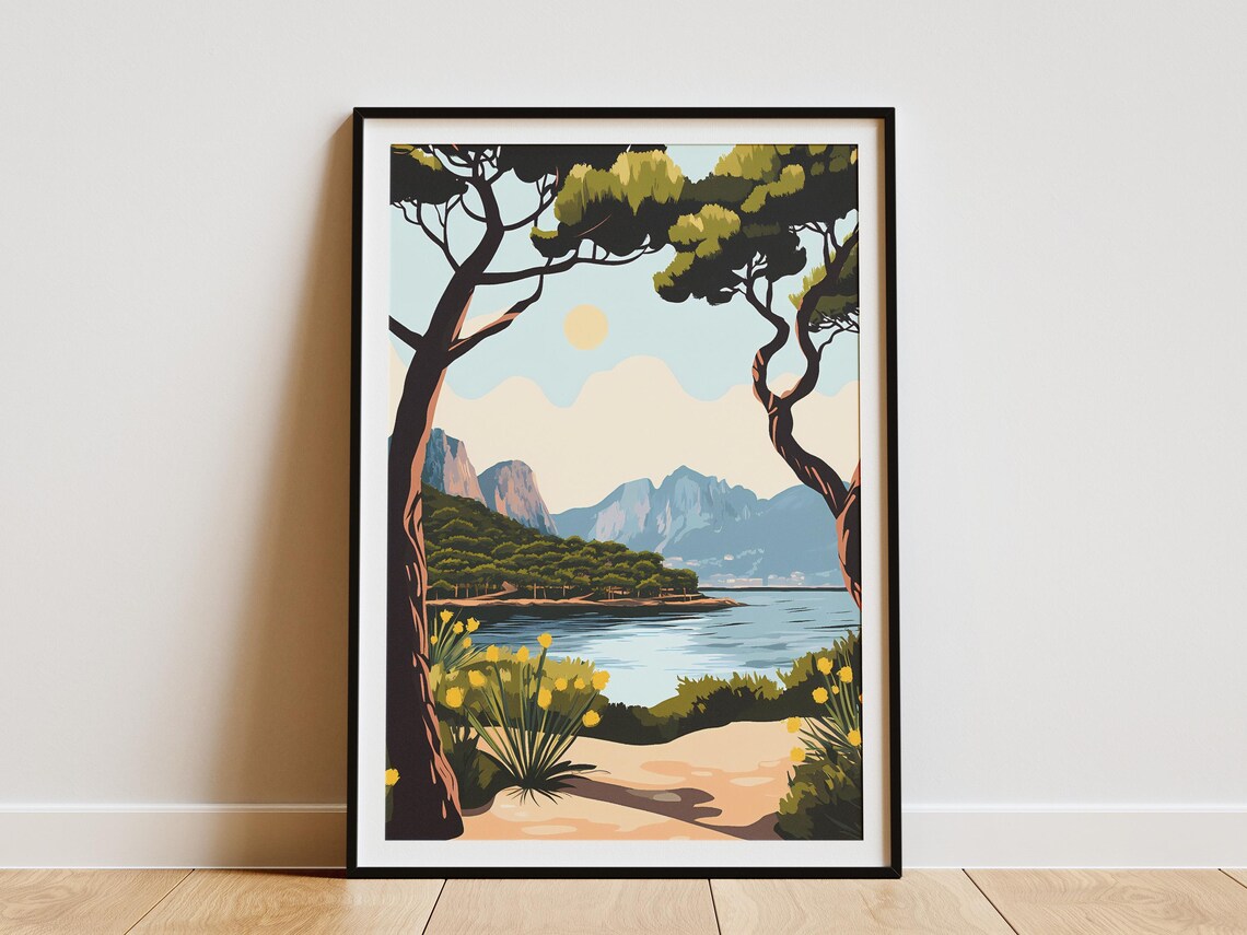 Calanques de Piana France Pine Trees Coastal Bay Travel Poster
