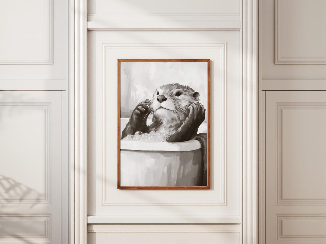 Otter Bubble Bath Poster Relaxing Otter Bathroom Wall Decor Art - Image 2