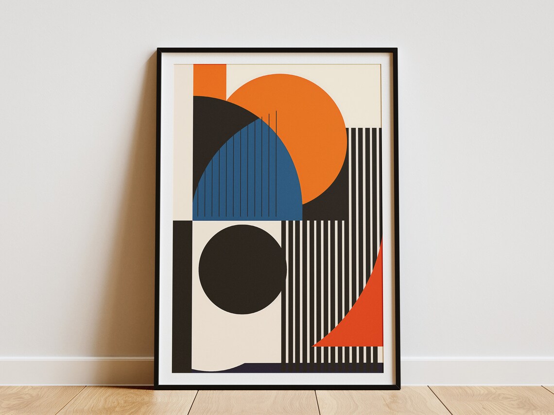 Mid Century Abstract Orange Sun Arch And Stripes Modern Art Poster