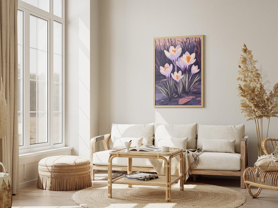 White Crocus Flowers in Purple Twilight Poster of Early Spring Bloom - Image 4