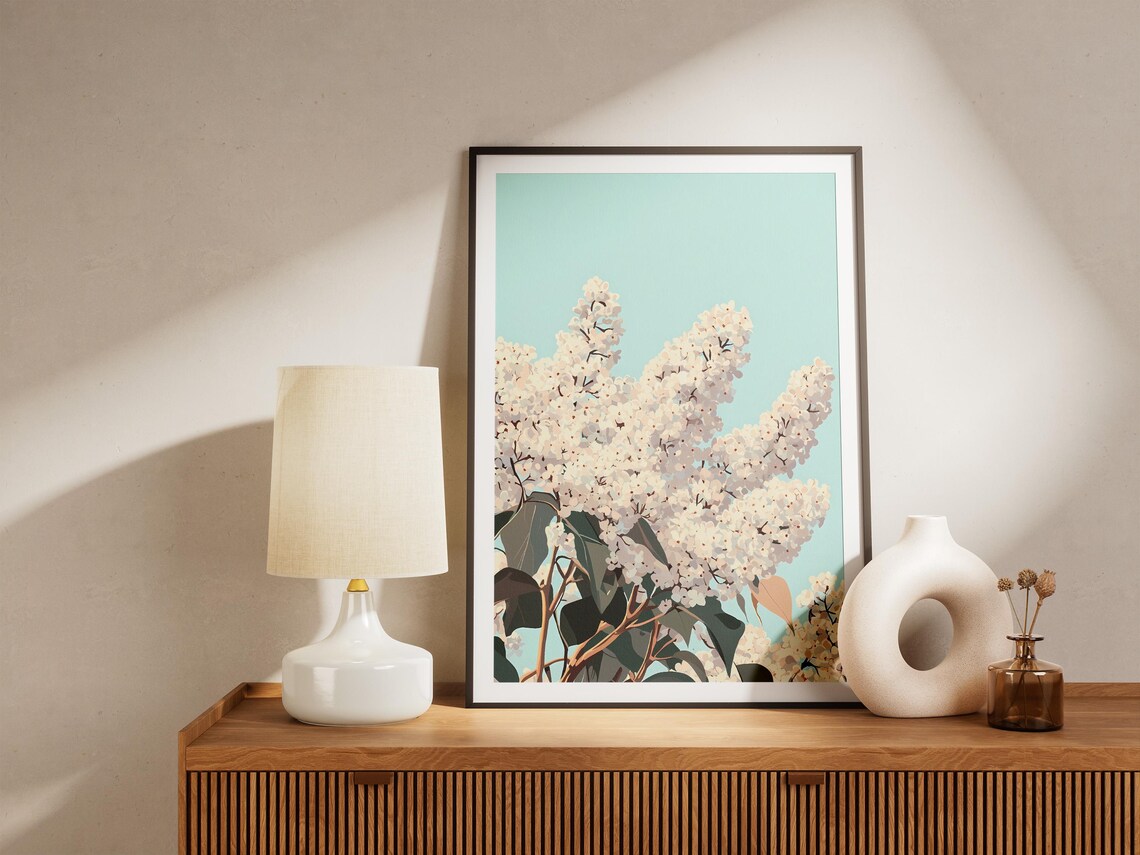 White Lilac Blossoms Against Pale Sky Delicate Floral Poster - Image 5