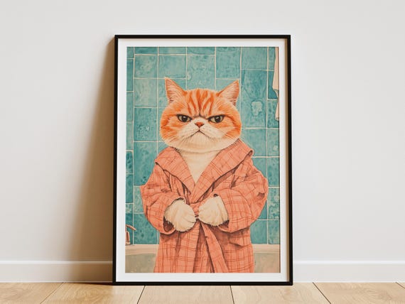 Exotic Shorthair Kitten In Bathrobe Poster Cute Print Funny Animal Art Bathroom Wall Decor Pet Portrait Cat Lover Home