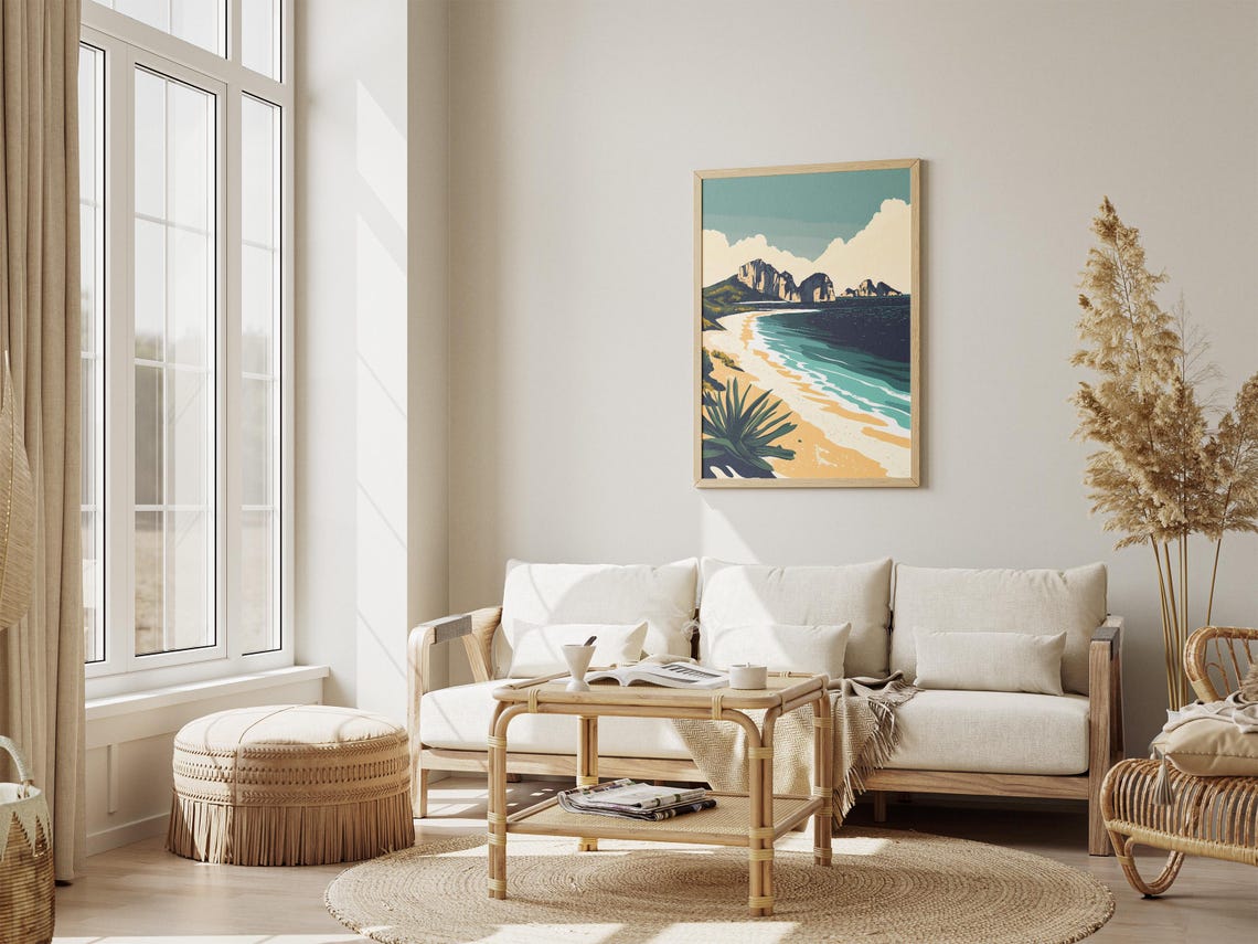 White Cliffs Turquoise Beach Agave Plants Coastal Landscape Poster - Image 4