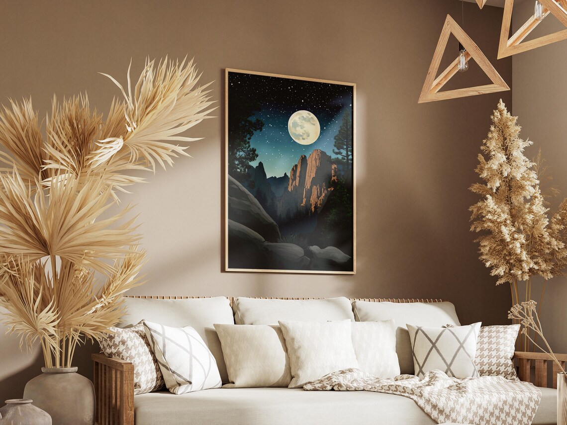 Pinnacles National Park Moonlit Rock Spires Pines Starry Night Art Poster - Image 3