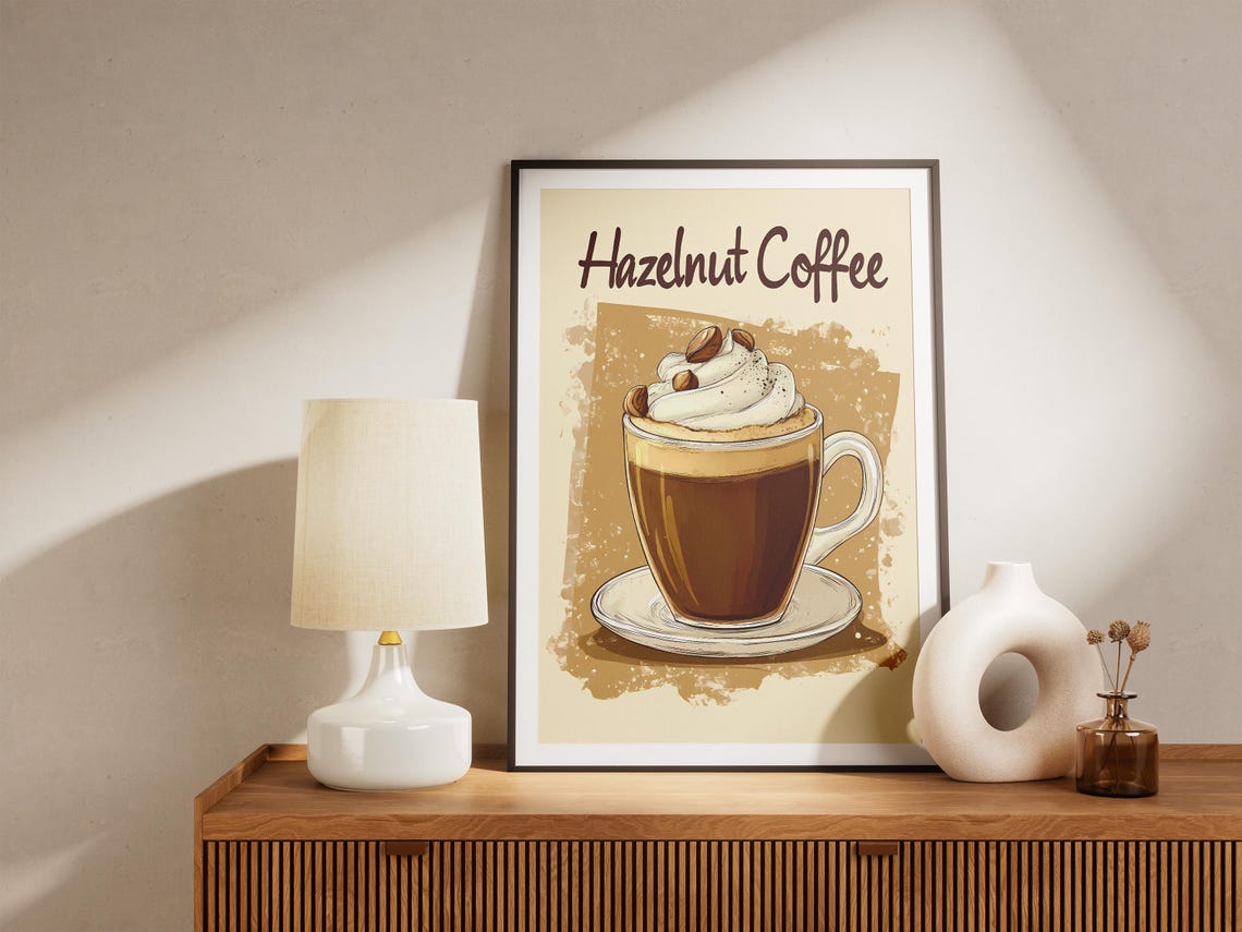 Hazelnut Coffee Whipped Cream Glass Mug Retro Cafe Menu Poster - Image 5