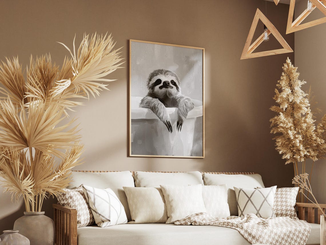 Sloth Bathtub Poster In Bubble Bath Art Print Minimalist Wall Funny Bathroom Decor Cute Animal Lover Gift - Image 3