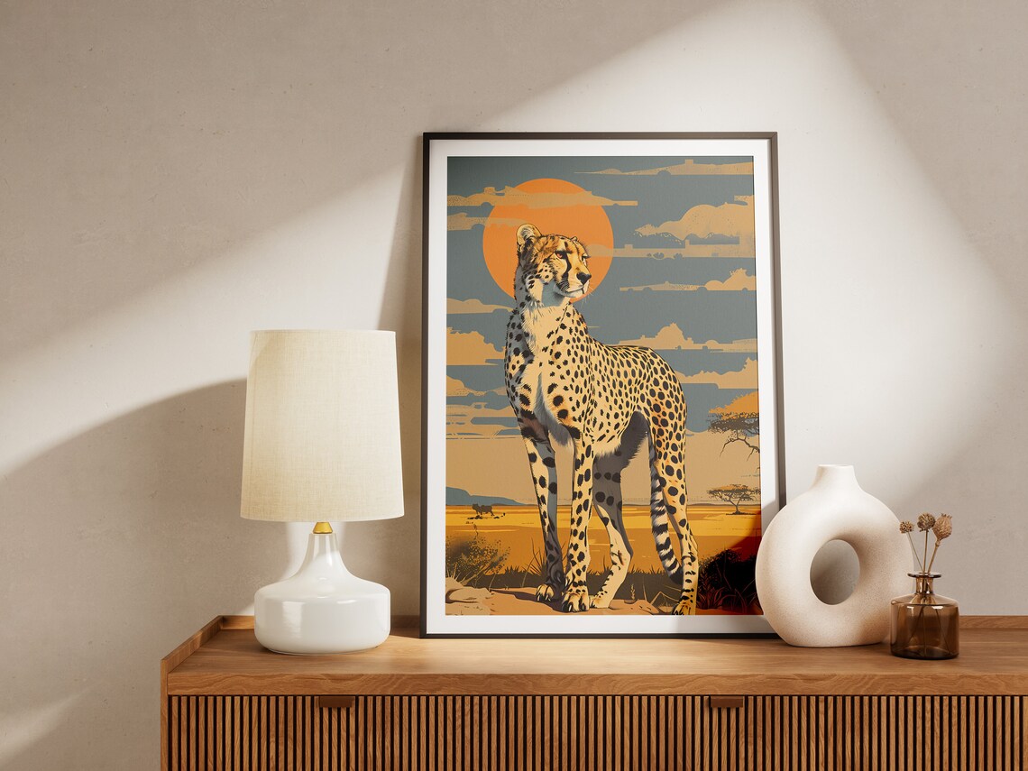 Cheetah African Savanna Sunset Wildlife Safari Big Cat Art Poster - Image 2