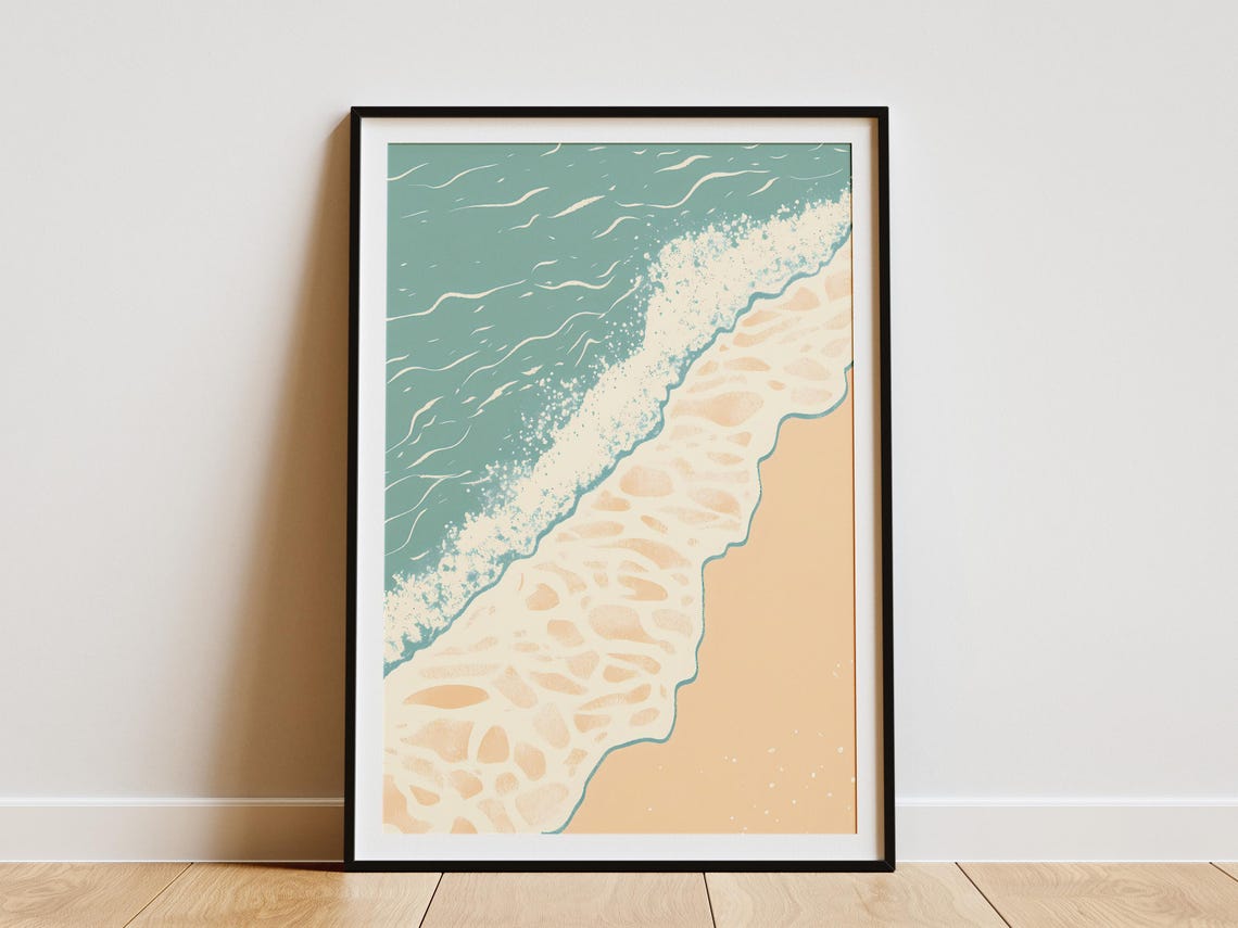 Minimalist Aerial Ocean Wave Shoreline Beach Illustration Poster