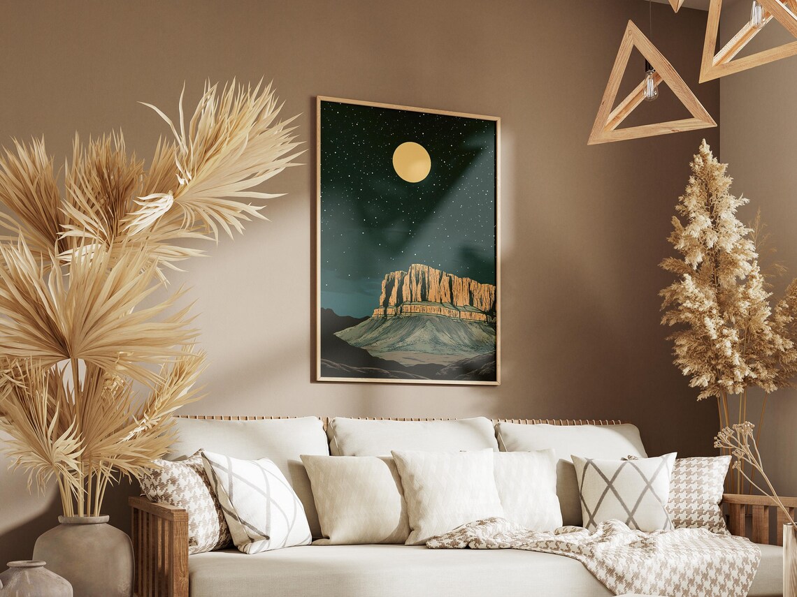 Guadalupe Mountains Texas Desert Mesa Moonlit Night Starry Sky Art Poster - Image 3
