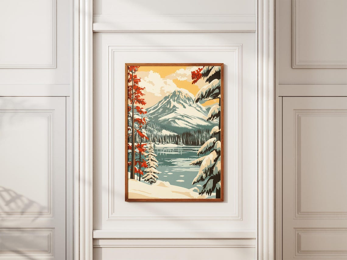 Lassen Volcanic Snowy Peak Above a Mountain Lake Travel Poster - Image 2