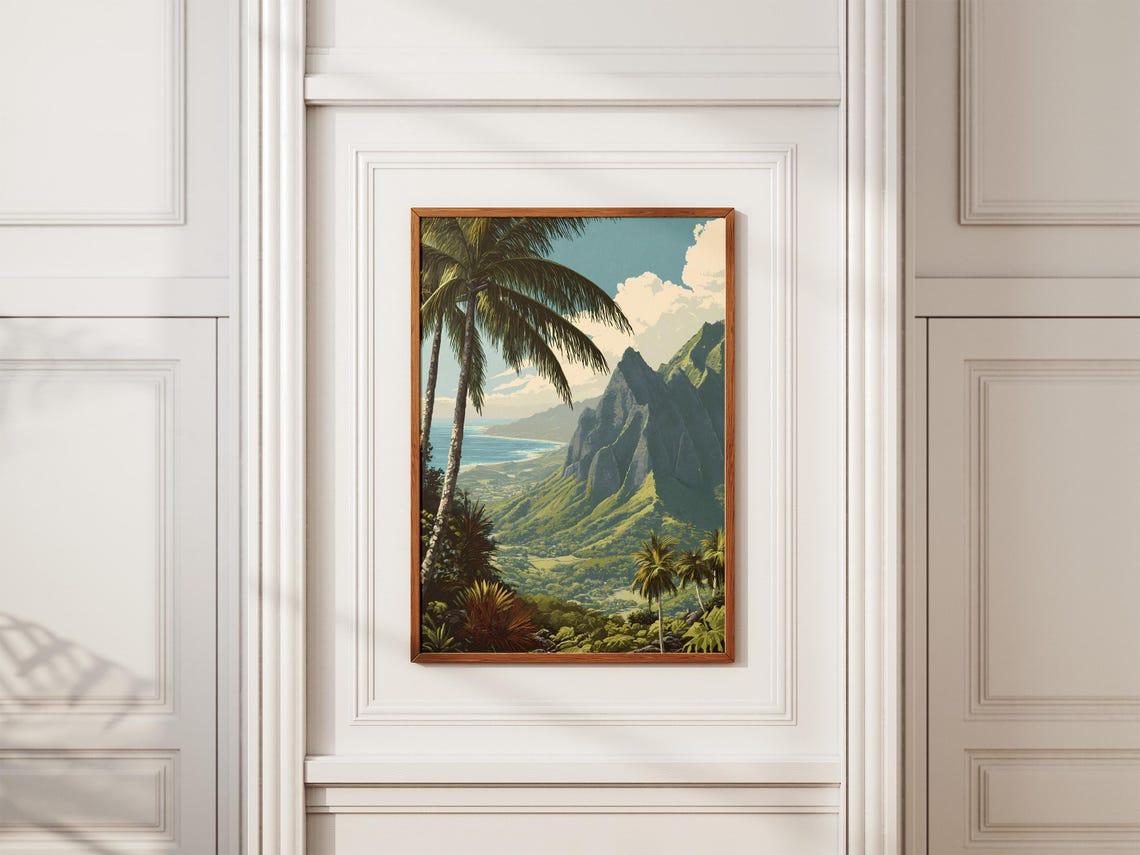 Hawaiian Tropical Mountain Coast Vintage Style Island View Poster - Image 2