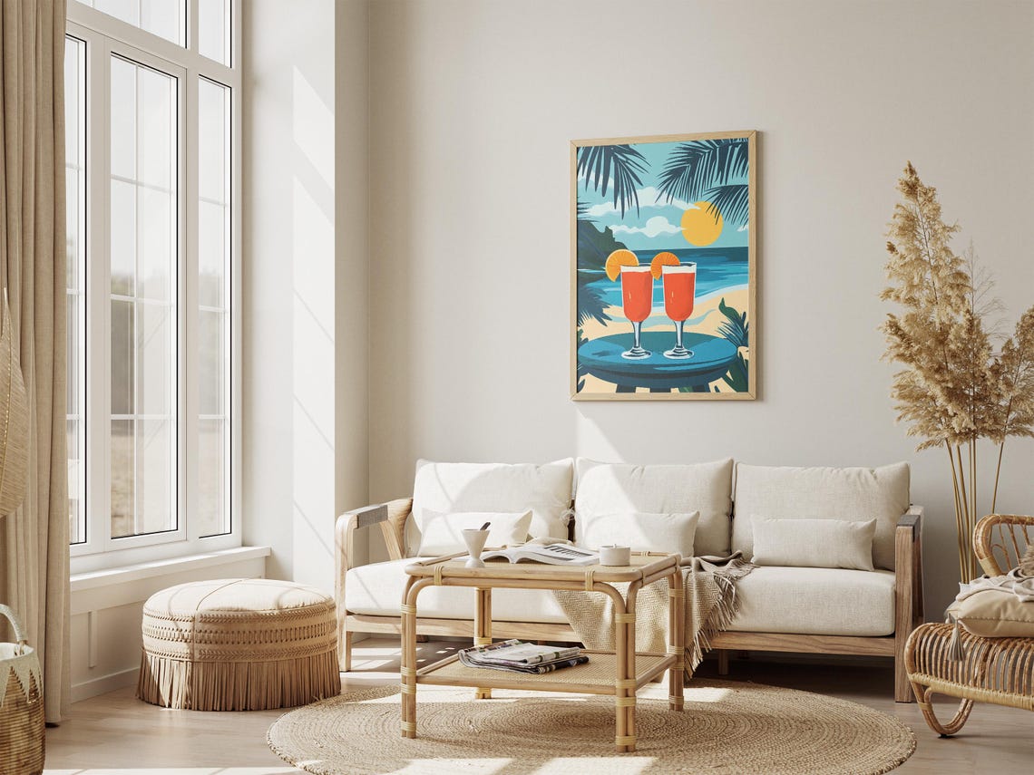Tropical Beach Cocktails Poster with Two Sunset Drinks by the Ocean - Image 4