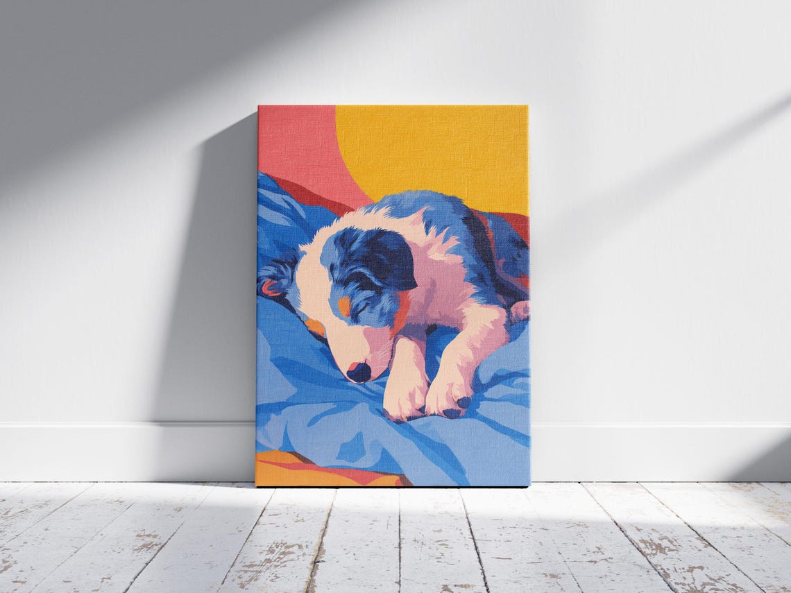 Australian Shepherd Puppy Sleeping Colorful Modern Art Dog Poster - Image 2