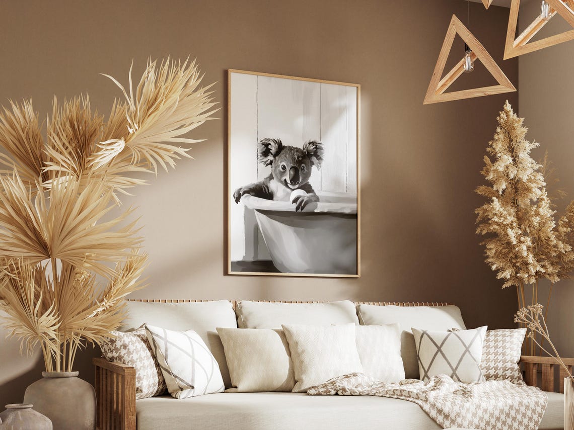 Koala In A Bathtub Black And White Minimalist Bathroom Poster - Image 3