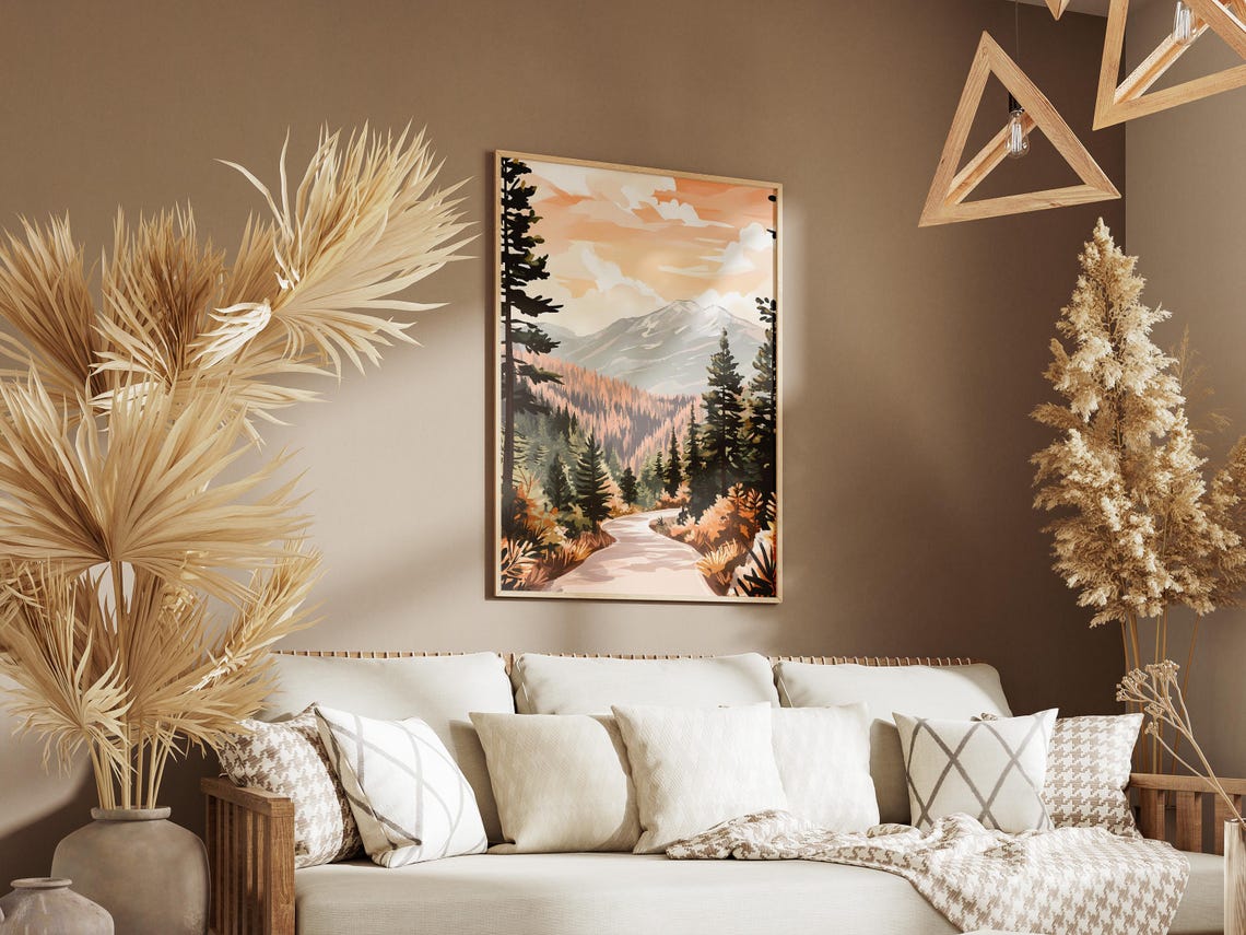 Winding Mountain Road Through Autumn Forest To Snowy Peak Poster - Image 3