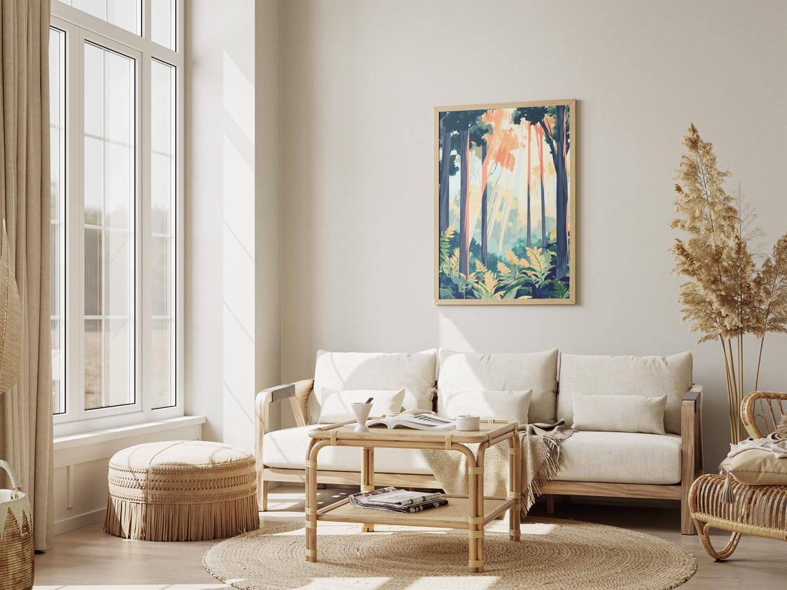Sunlight Streaming Through Tall Pine Forest Fern Floor Poster - Image 4