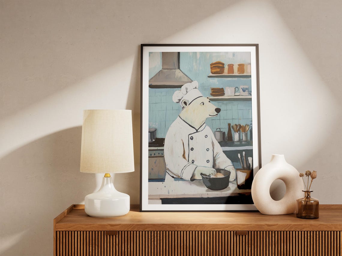 Polar Bear Chef Art Print Kitchen Wall Decor Culinary Animal Poster Gift Funny White Uniform - Image 4