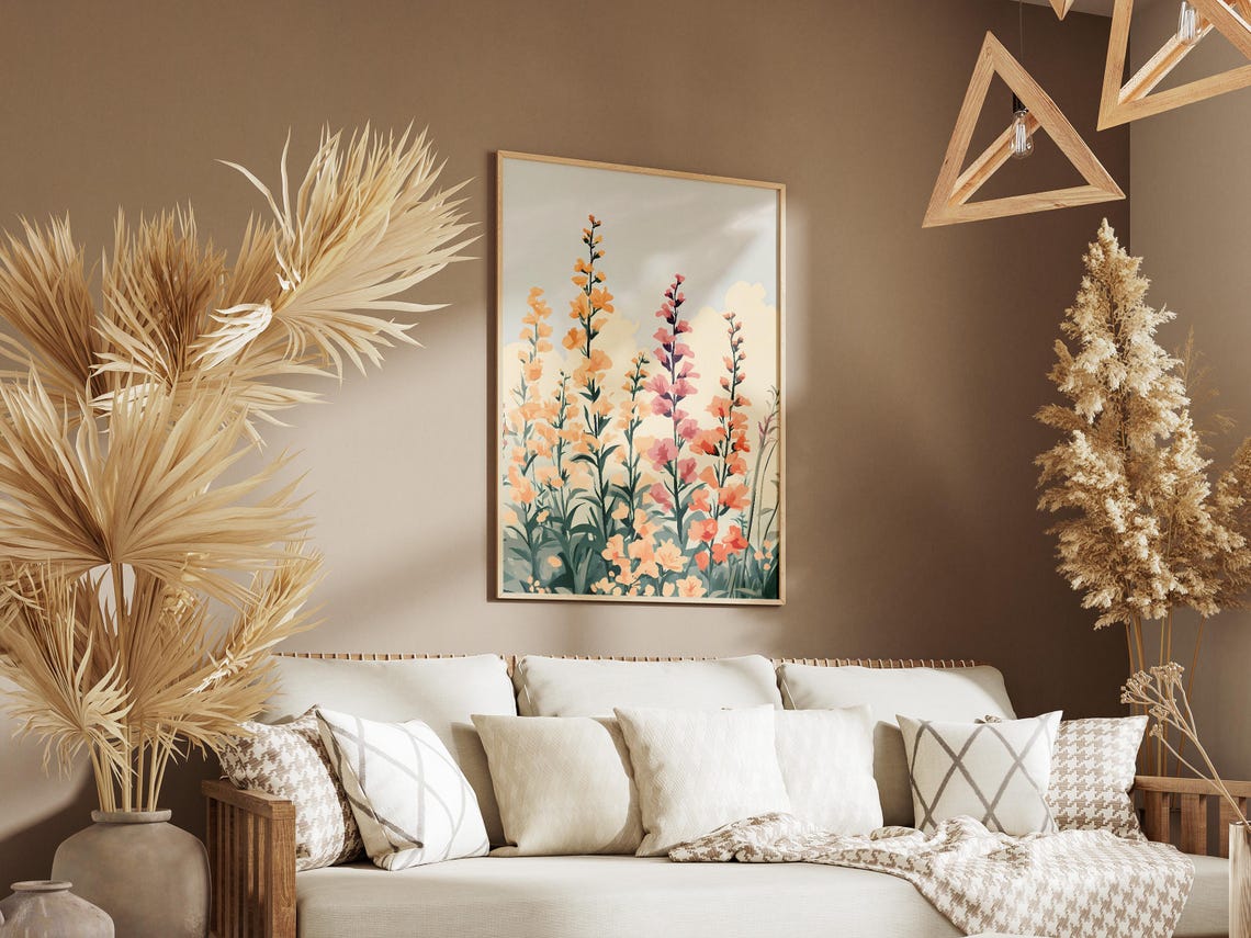 Peach Pink Snapdragon Wildflowers Against a Pale Sky Art Poster - Image 3