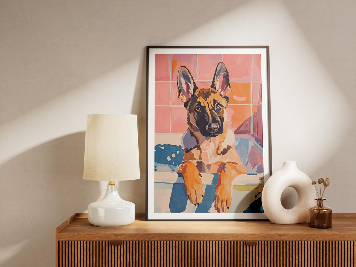 German Shepherd Puppy Bathtub Vibrant Modern Pop Art Bath Poster - Image 4