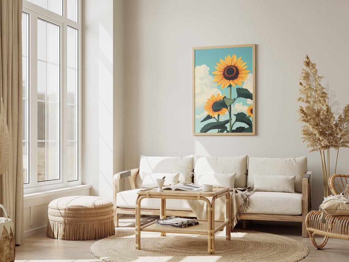 Single Tall Sunflower Under Turquoise Sky Poster Cloud Bloom - Image 4