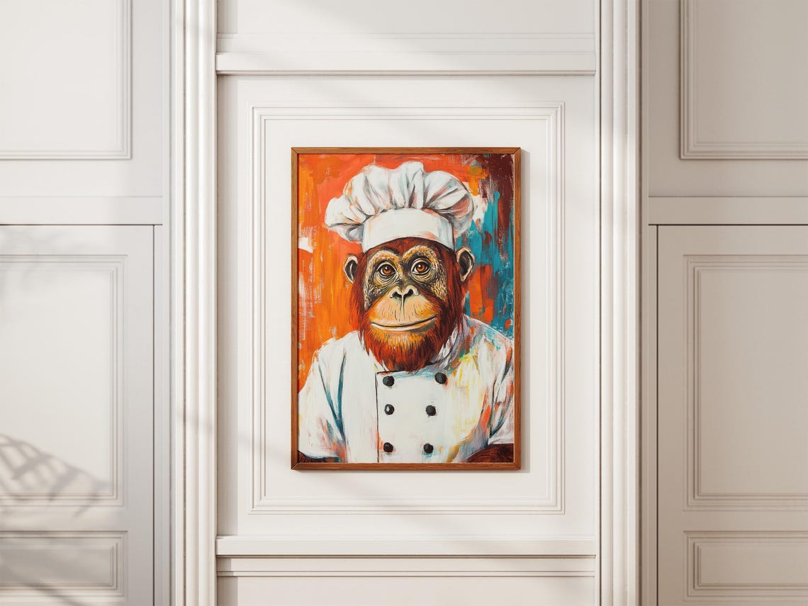 Chef Orangutan Funny Kitchen Animal Art Print - Image 2