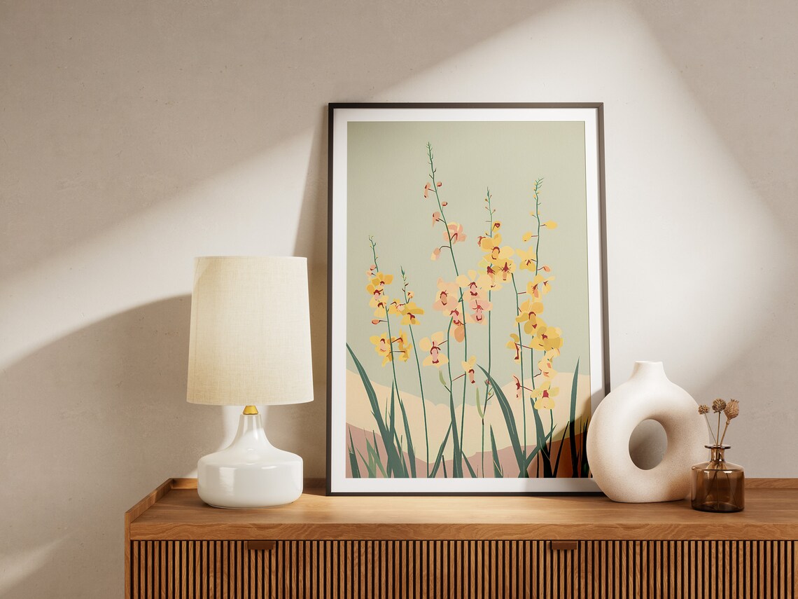Yellow Orchid Flowers Wild Minimalist Botanical Floral Art Print - Image 2