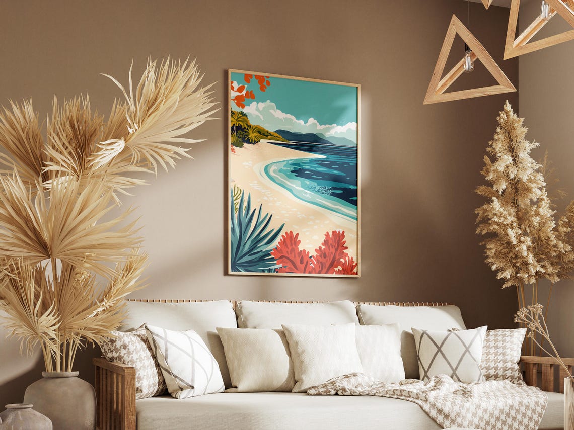 New Caledonia Curved Coral Beach Turquoise Bay Travel Poster - Image 3