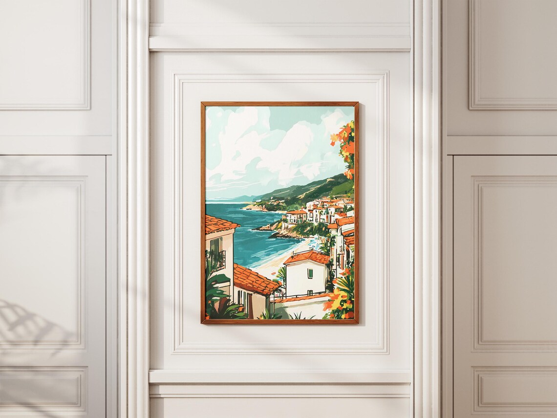Italian Coastal Village With White Houses Over Blue Sea Poster - Image 2