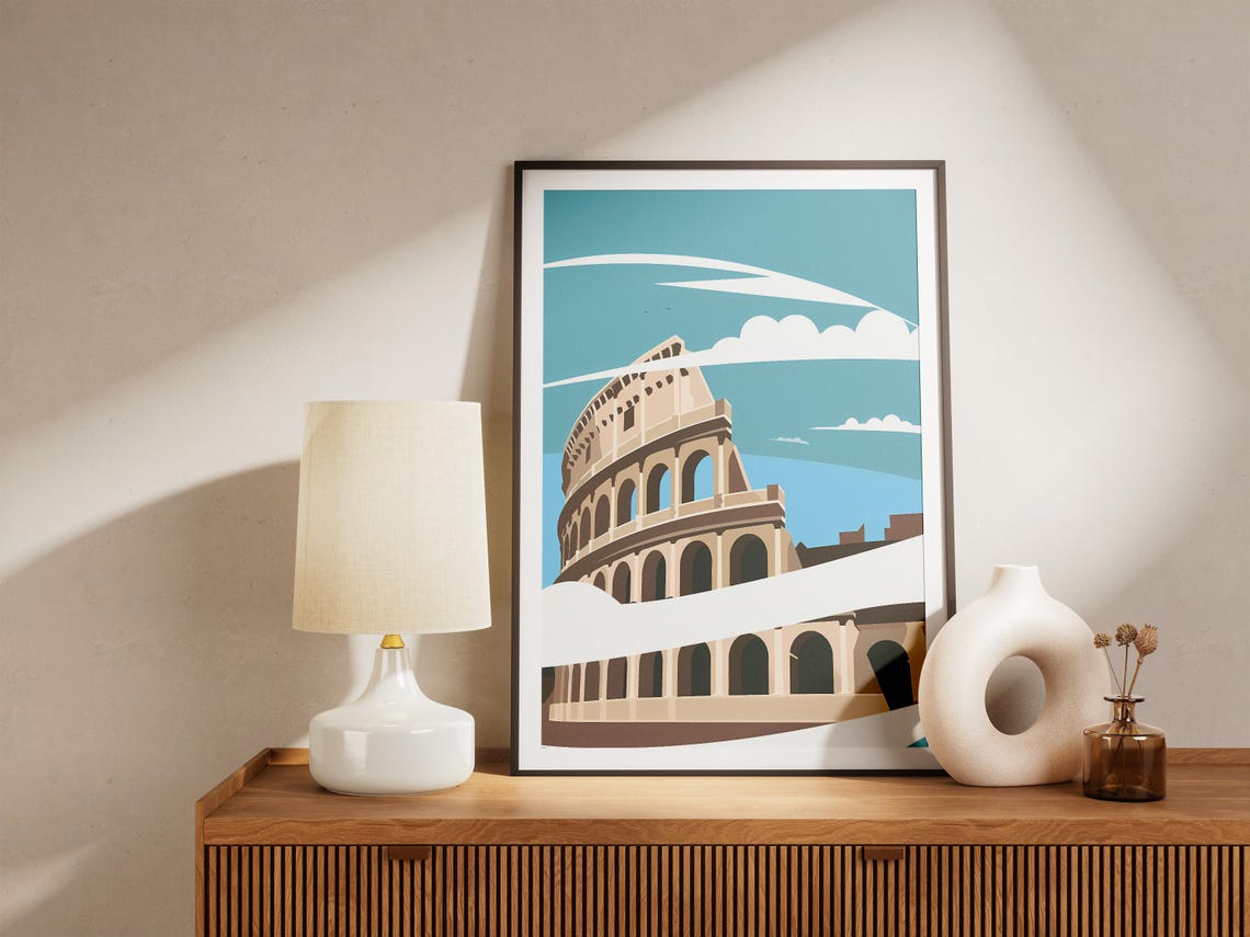Colosseum Rome Minimalist Travel Poster with Clouds and Blue Sky - Image 5