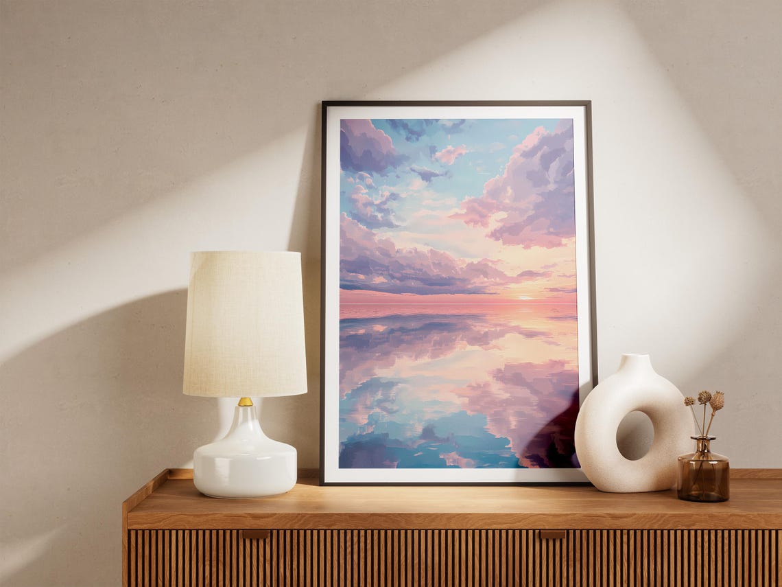 Pastel Sky Mirrored in Glass-Calm Water Reflection Art Poster - Image 5