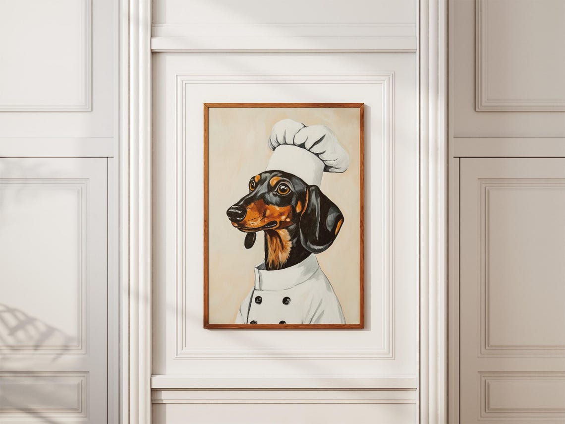 Dachshund Chef In Tall White Hat Elegant Profile Portrait Poster - Image 2