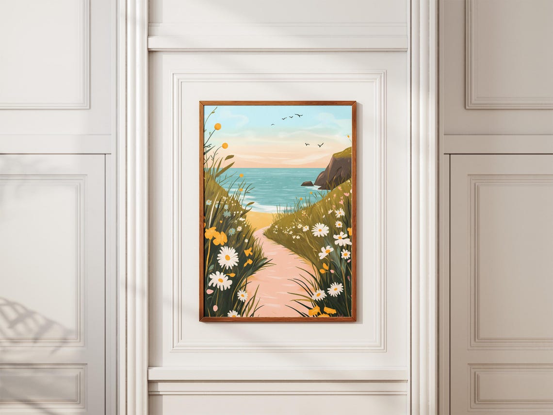 Wildflower Path With Daisies Leading Down to a Turquoise Beach Poster - Image 2
