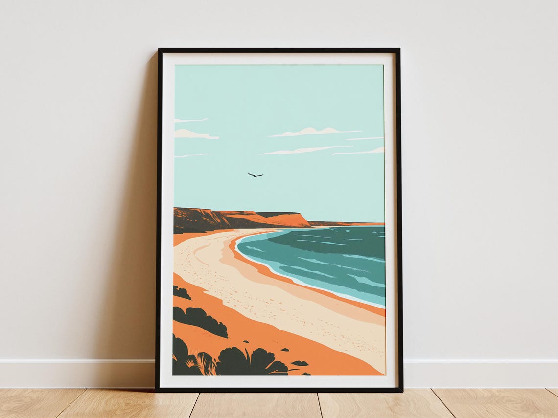 Ningaloo Coast Sandy Beach Bay Orange Cliffs Lone Seabird Poster